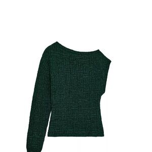 Zara Dark Green One-Shoulder Knit Sweater